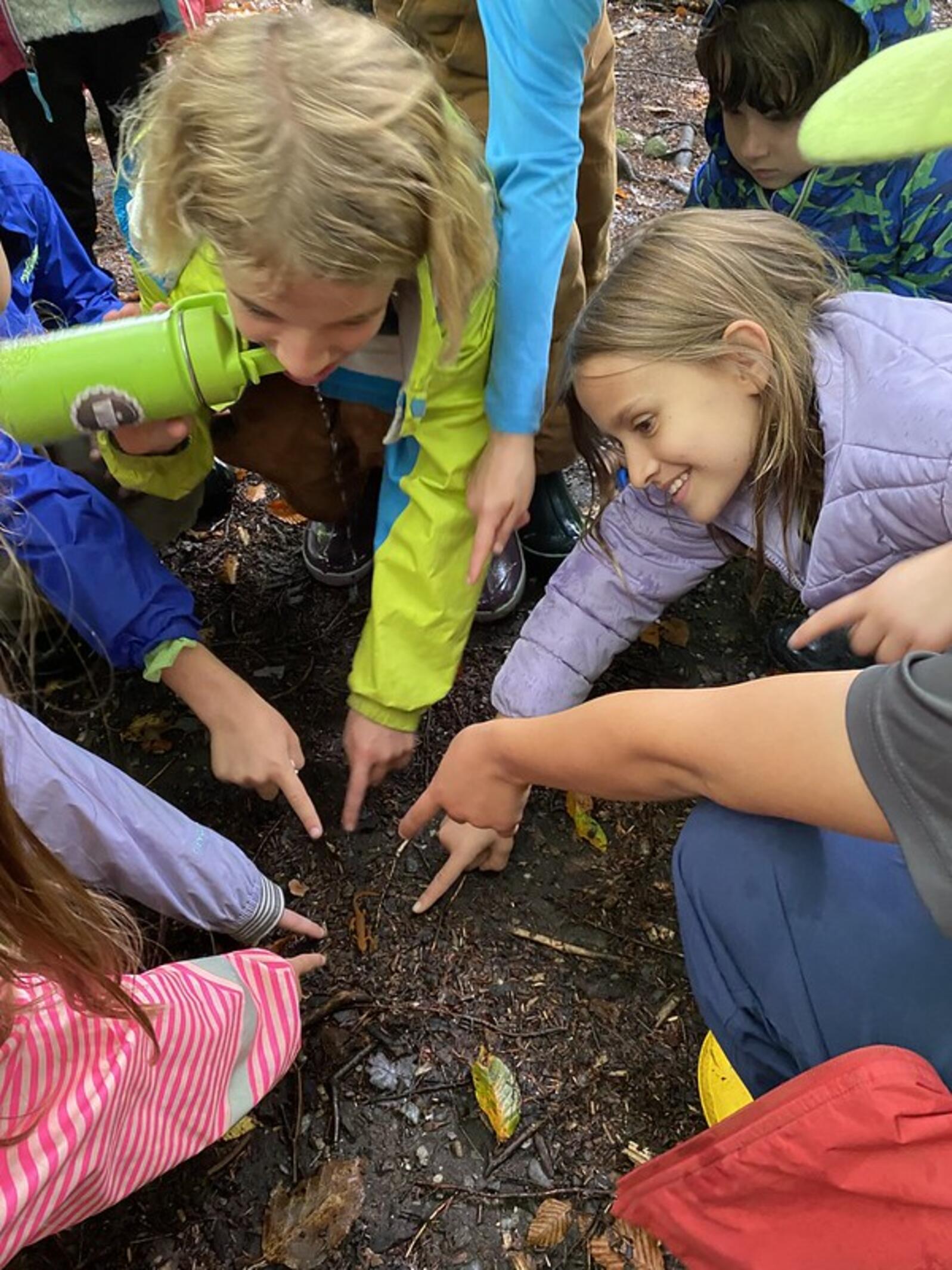 Students pointing at red eft