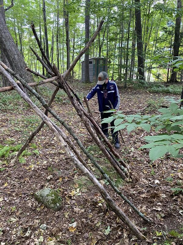 Student building a fort