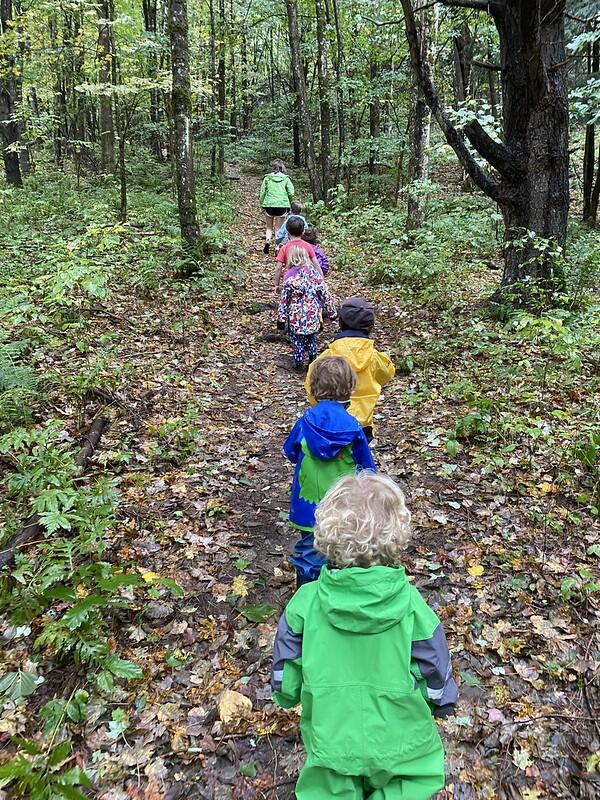 students hiking up Hires trail