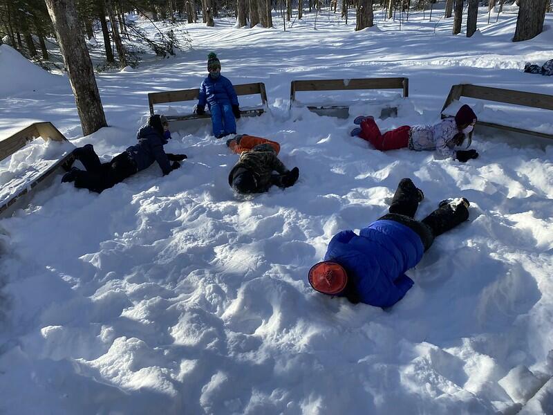 Students pretending to be snow worms