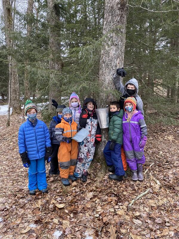 Students standing near the golden tap tree