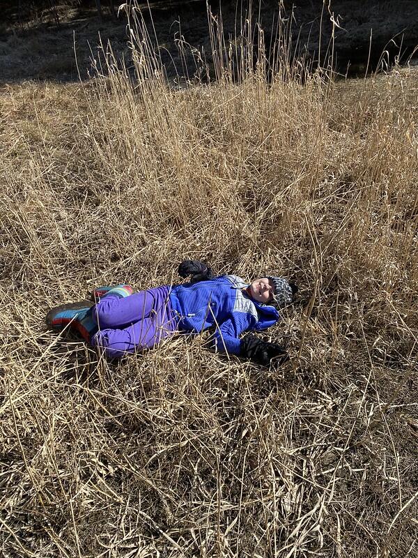 Student laying in grass in Sunshine