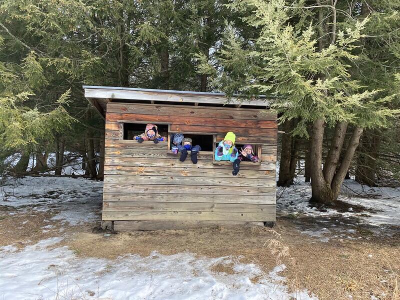 Students in beaver blind