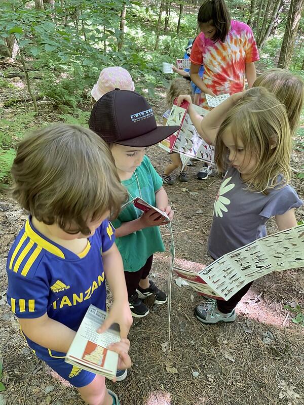 Campers learning to use bird guides