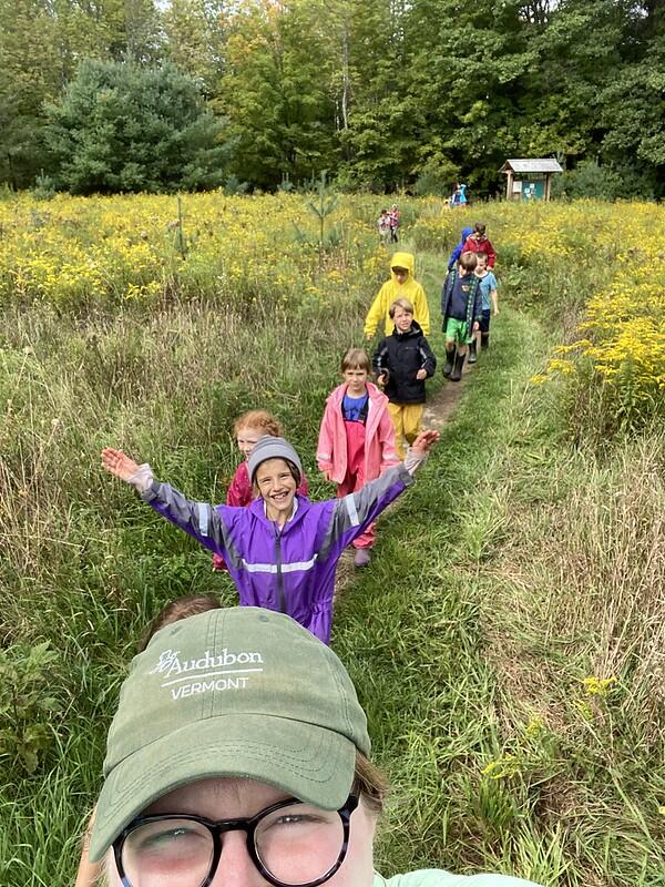 Students in line hiking