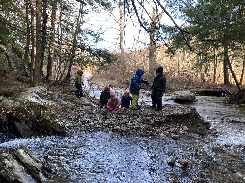 Students exploring the cold brook