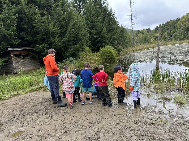 Students at beaver pond