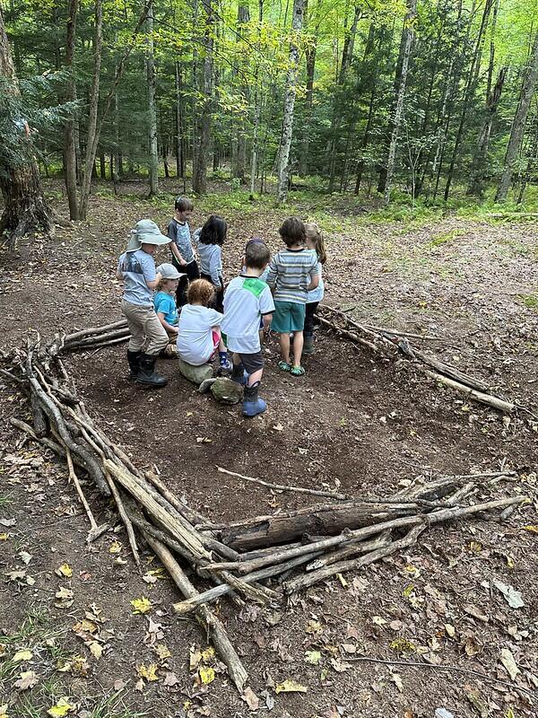 Students shelter building