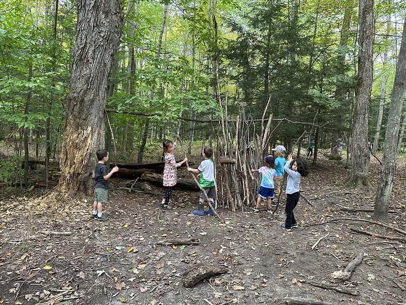 Students shelter building