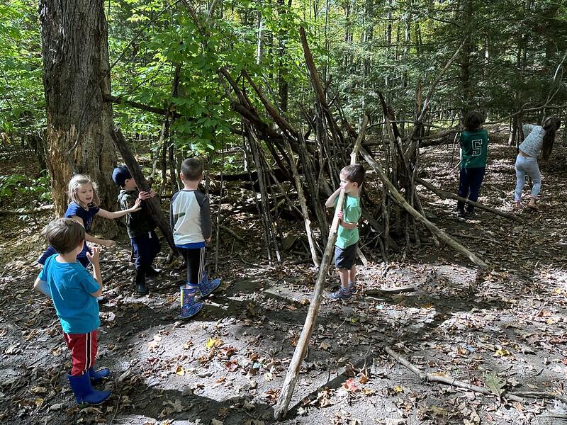 Students shelter building