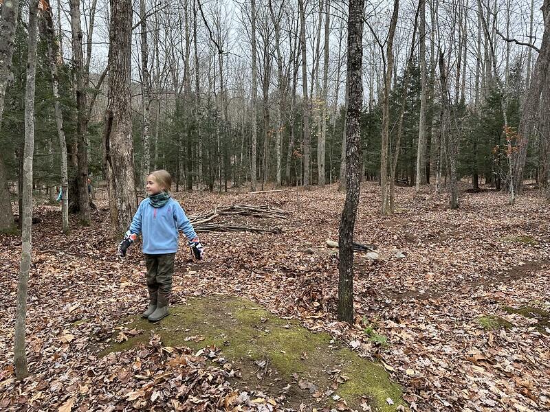 Students building in the woods