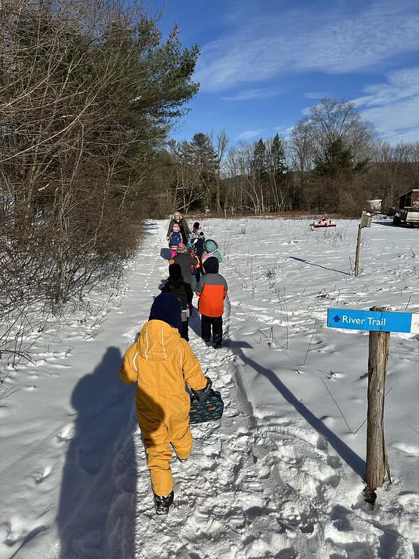 Students hiking in snow