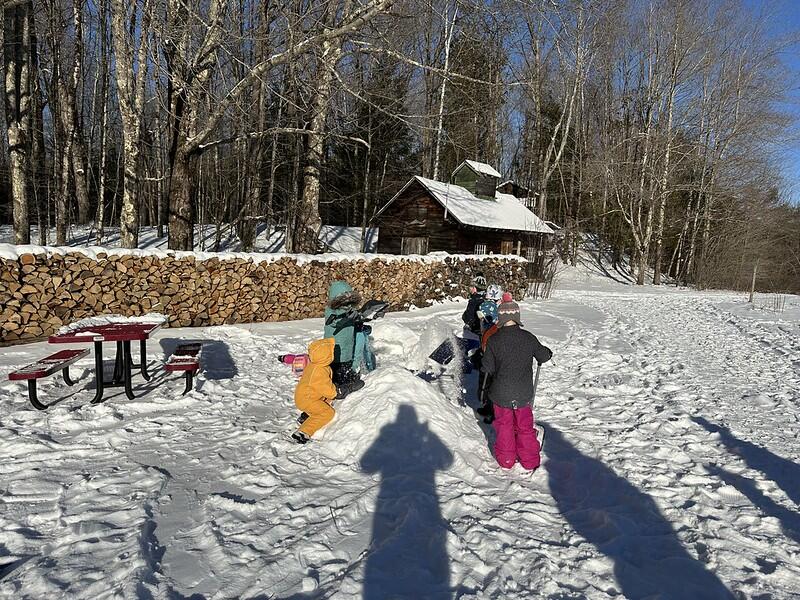 Students building snow shelter