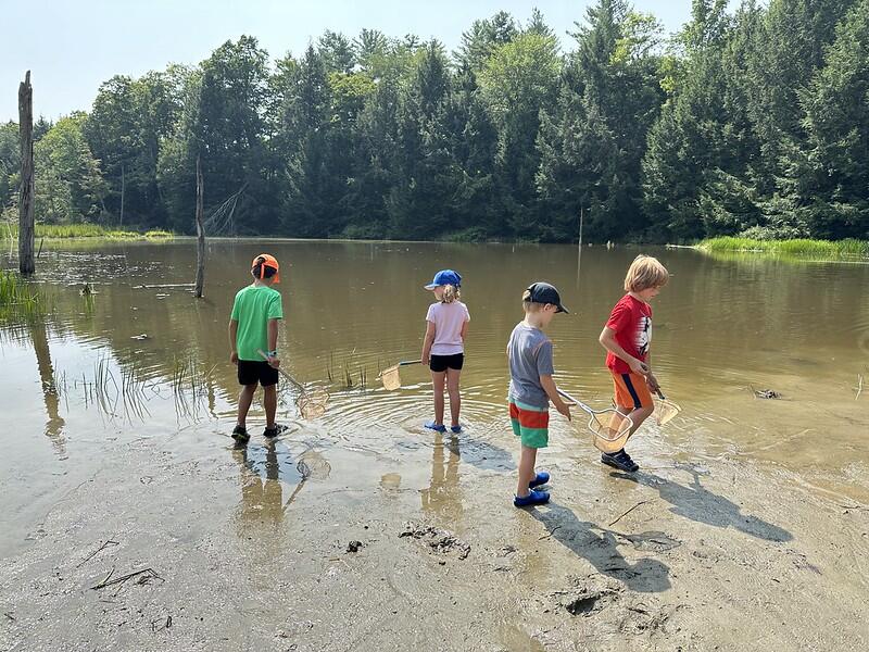 campers searching in the pond