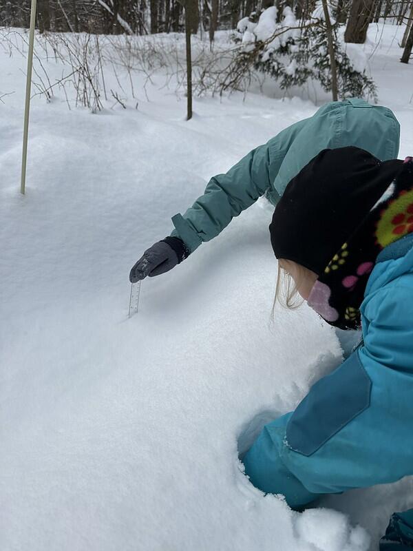 students measuring the snow