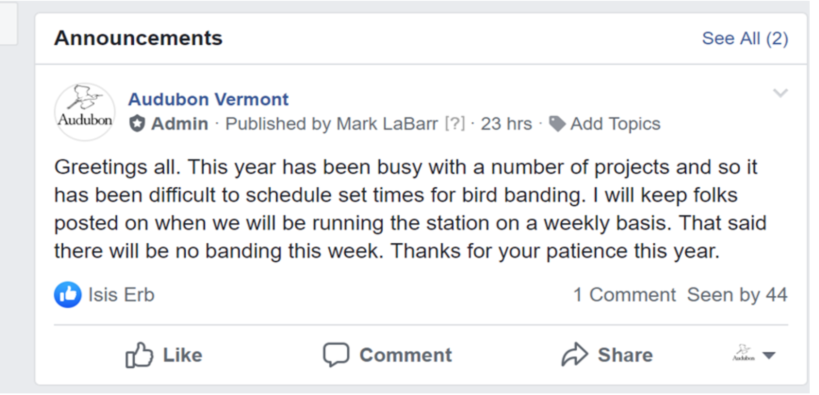 Facebook Announcement Facebook Announcement