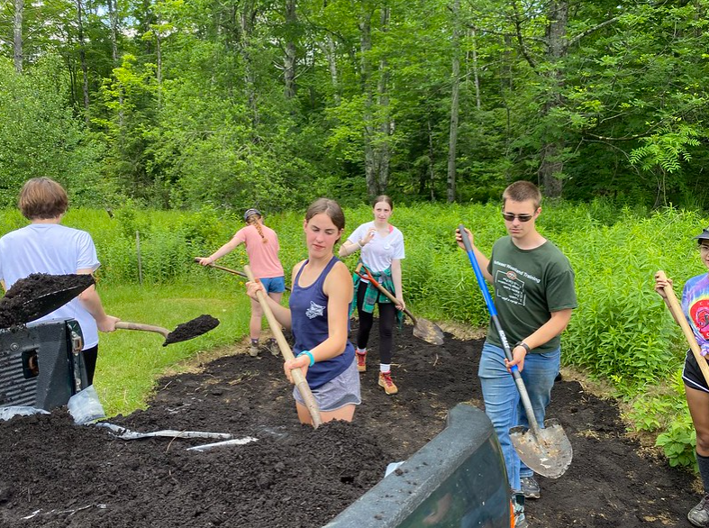 Adding compost to garden