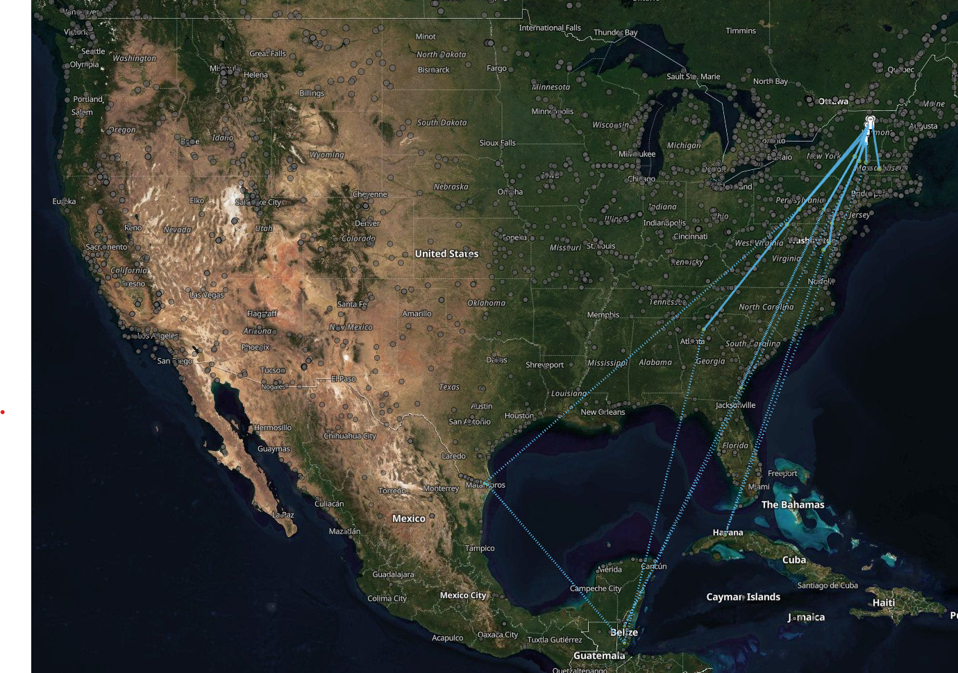 Migration map of Wood Thrush tagged in Vermont. Migration map of Wood Thrush tagged in Vermont.