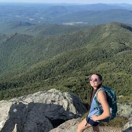 Simran Padget, Audubon Vermont Conservation Intern, hikes the Long Trail in Vermont.